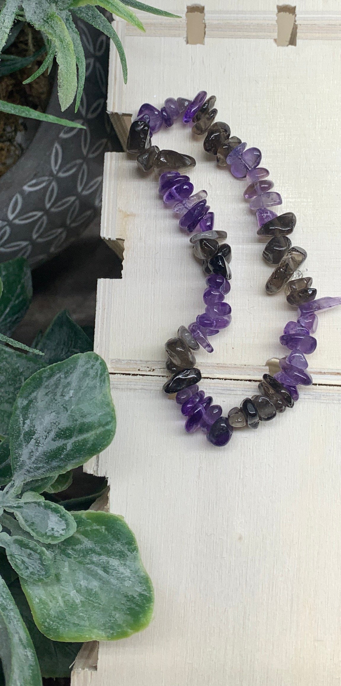 Amethyst & Smokey Quartz Chip Bracelet 1209