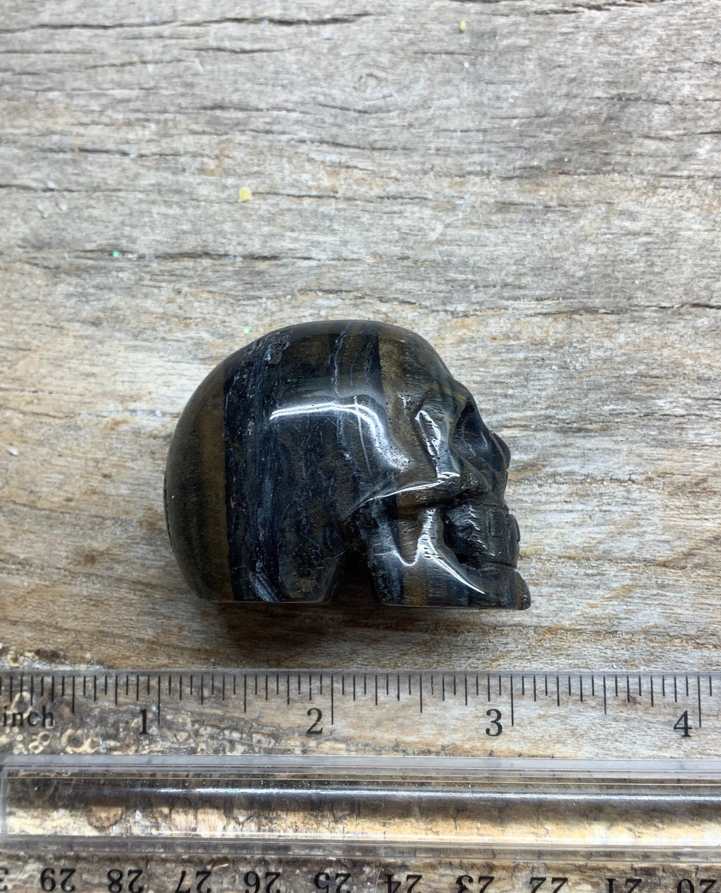 Blue Tigers Eye Carved Skull  FIG-0210