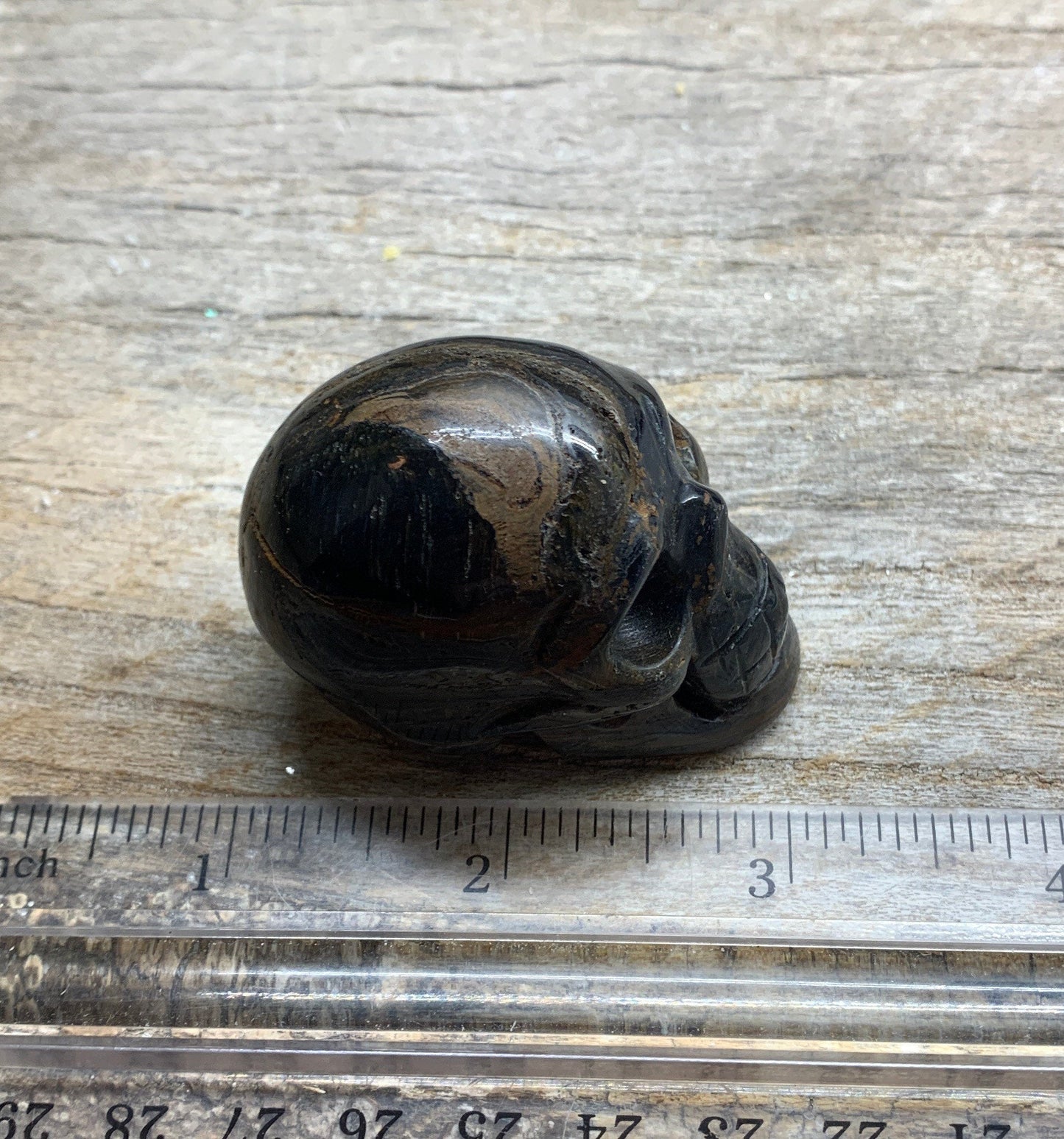 Blue Tigers Eye Carved Skull  FIG-0186