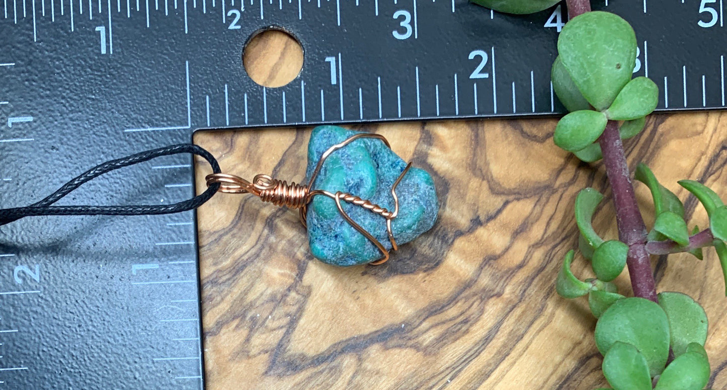 Turquoise Wire Wrapped Necklace, hand made, copper wire HOT-0576