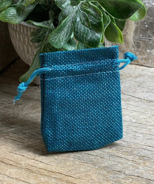 Turquoise Blue Tweed drawstring Bag 7cm x 9cm BAG-0033