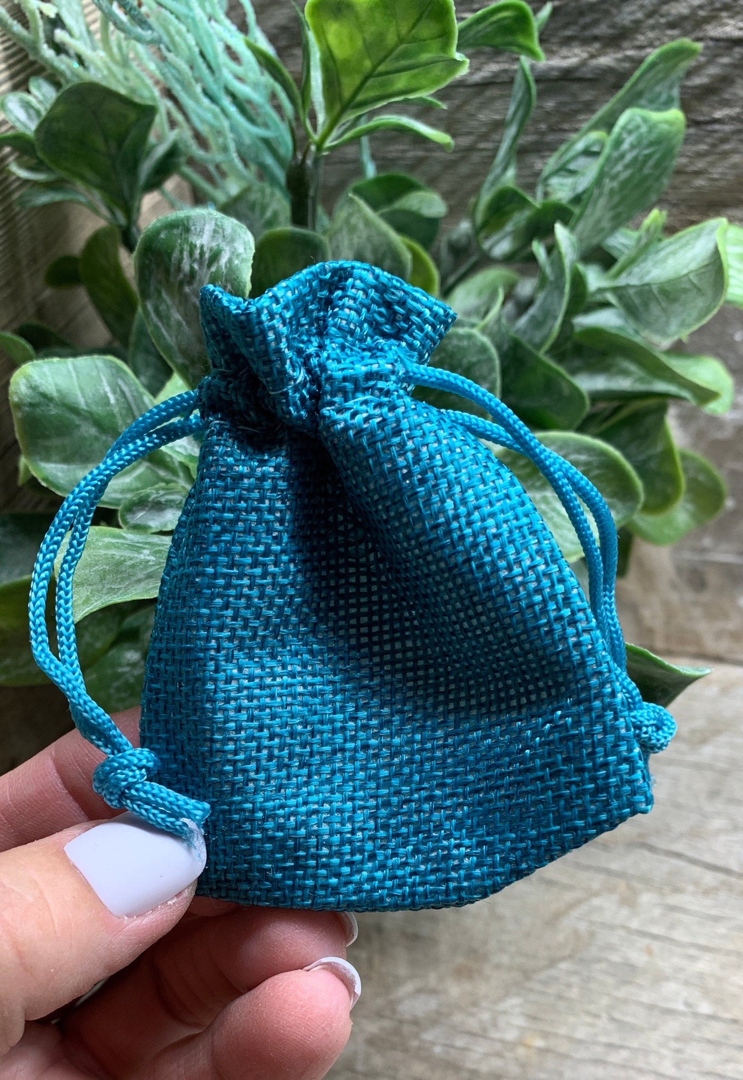 Turquoise Blue Tweed drawstring Bag 7cm x 9cm BAG-0033