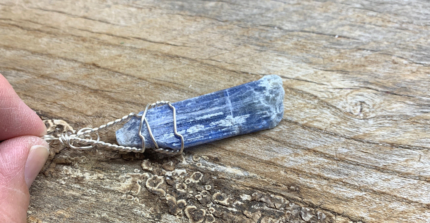 Blue Kyanite Necklace, Wire Wrapped, Hand Made, Beautiful, Abundance NCK-1506