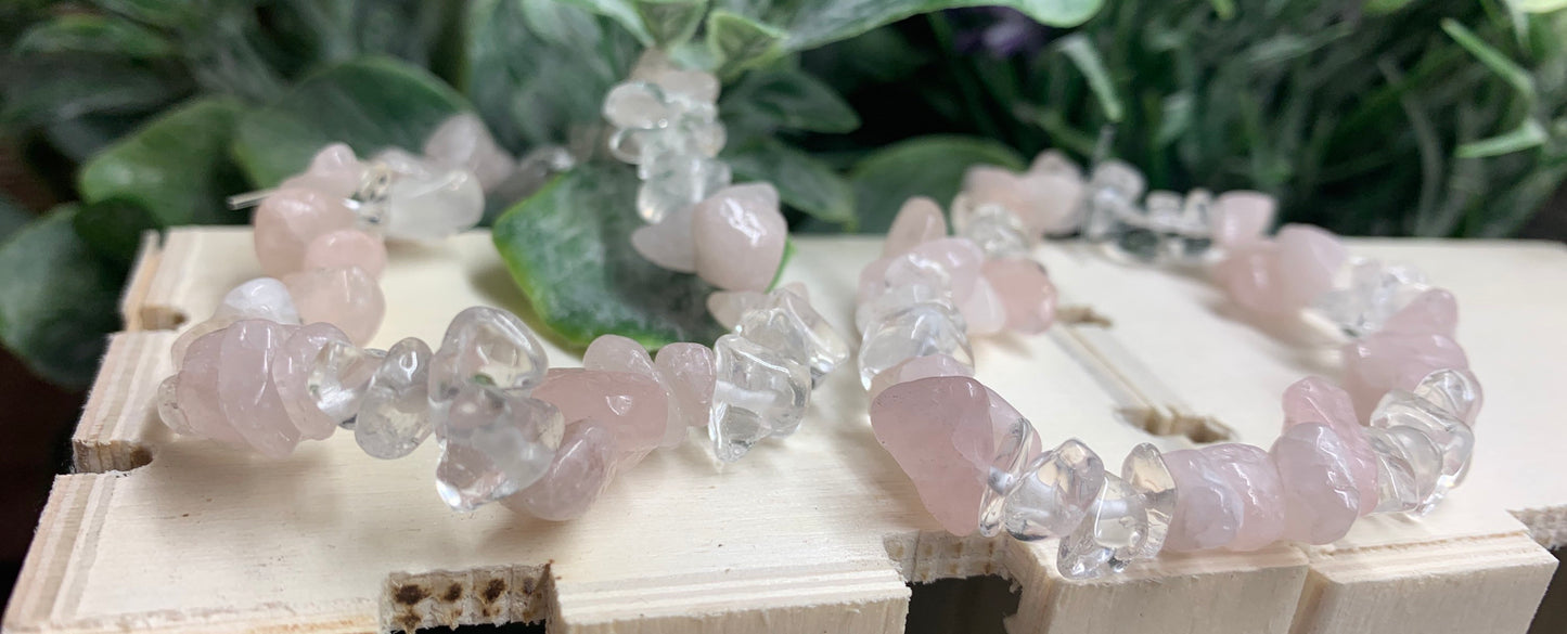 Rose Quartz & Clear Quartz Chip Bracelet 1087