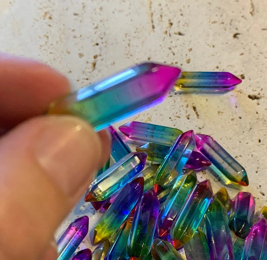 Rainbow Aura Quartz Double Terminated Crystal Point T-0011 Approx. 1 1/4” Shop Wholesale Crystals