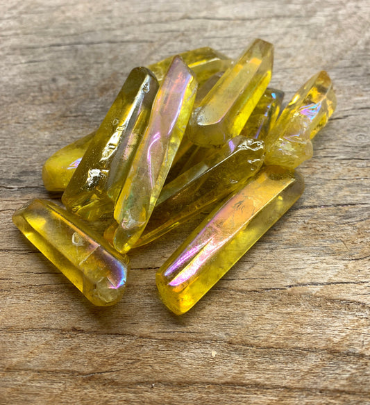 Yellow Aura Quartz Point 1532 Approx. 1 3/4”- 2 3/4”