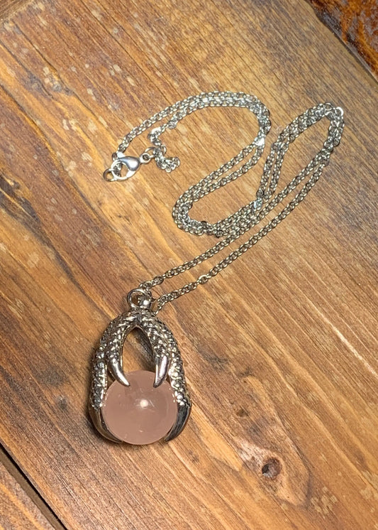 Rose Quartz Eagle Claw Necklace, Hand Made 1112 Comes with 22" chain Shop Wholesale Crystals