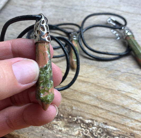 Unakite Jasper Crystal Point Necklace NCK-2009