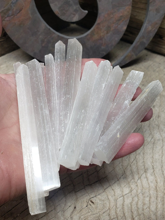 Selenite Stick (Approx 3 1/2") for Crown Chakra, Small Stick Wands, Supply for Crystal Grid, Stone of the Moon Goddess G-0001 Shop Wholesale Crystals