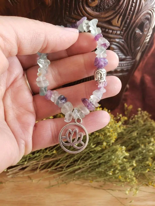 Lotus Flower-Buddha Fluorite Chip Bracelet BRC-0012 Shop Wholesale Crystals
