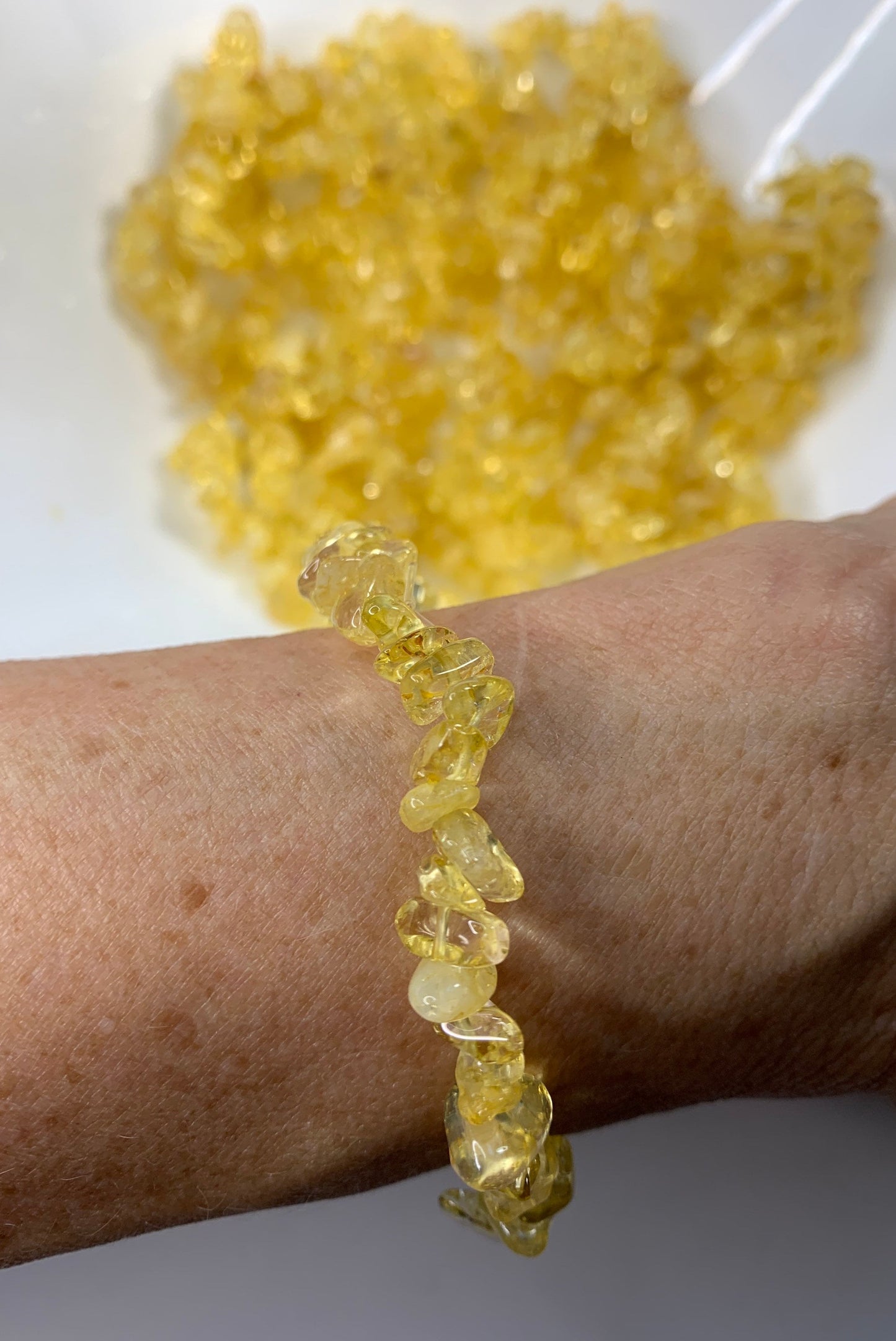 Citrine Chip Bracelet, Hand Made, Solar Plexus Crystal, Happiness Stone 1100