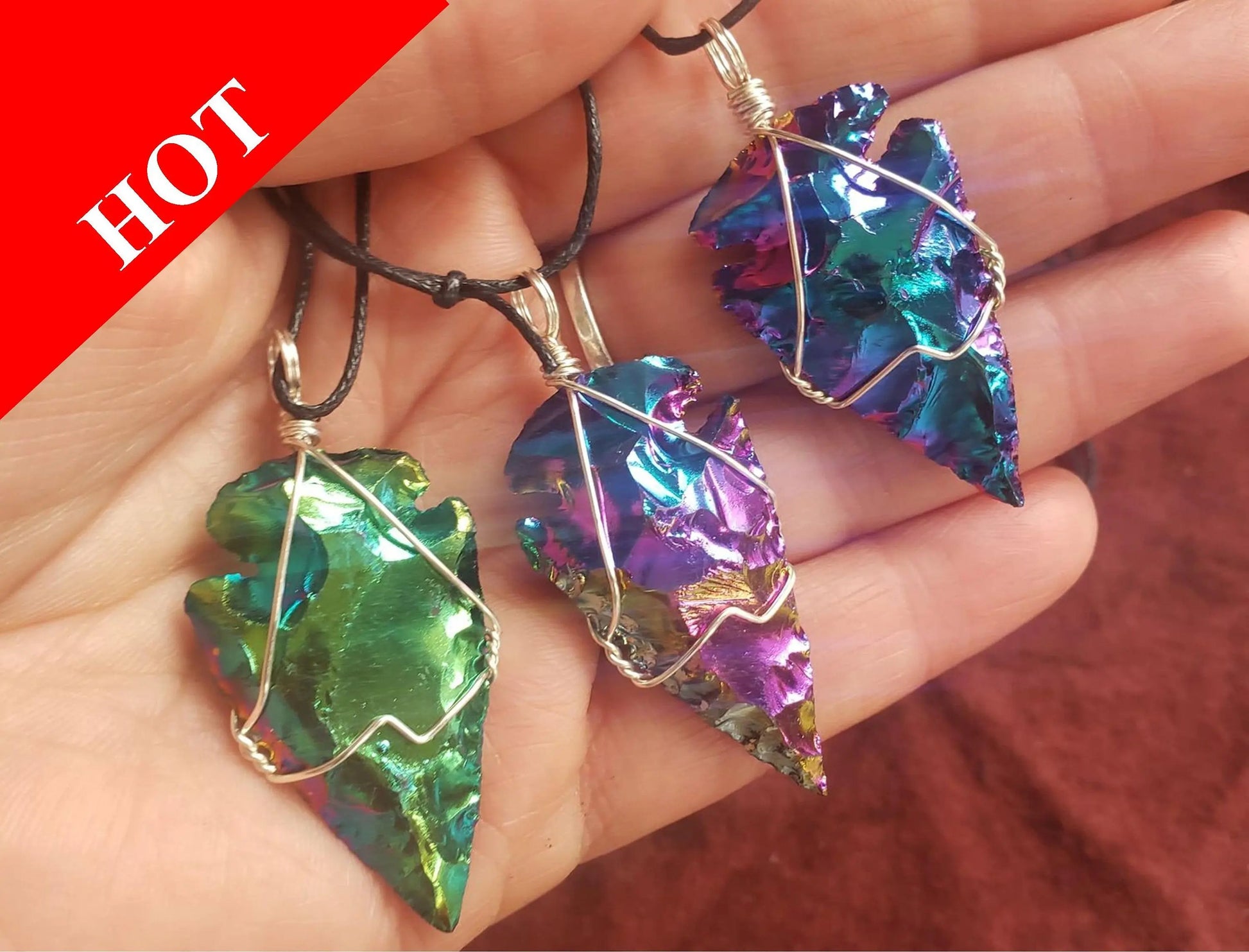 Rainbow Aura Obsidian Arrowhead Necklace HOT-0001 Shop Wholesale Crystals