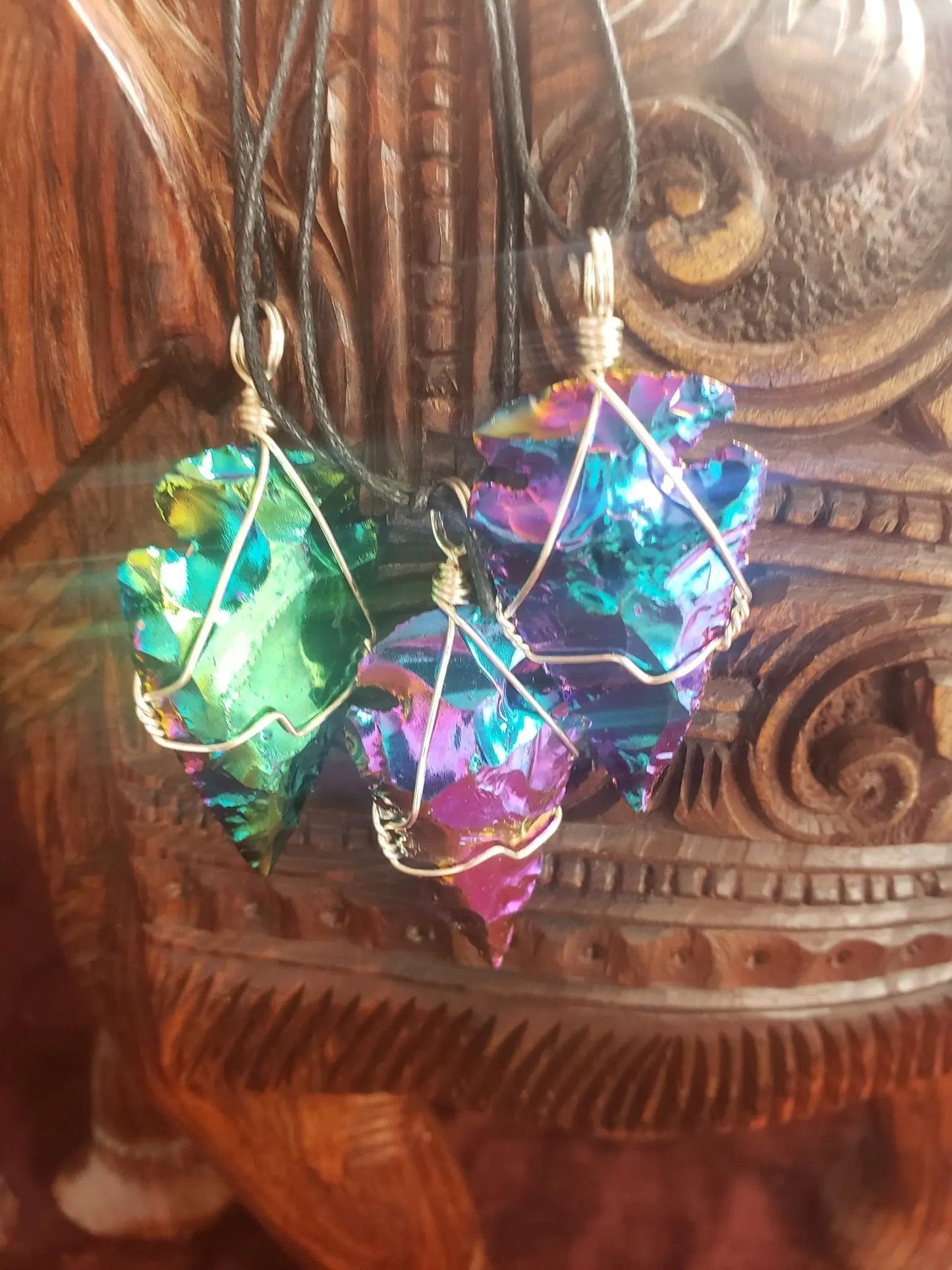 Rainbow Aura Obsidian Arrowhead Necklace HOT-0001 Shop Wholesale Crystals