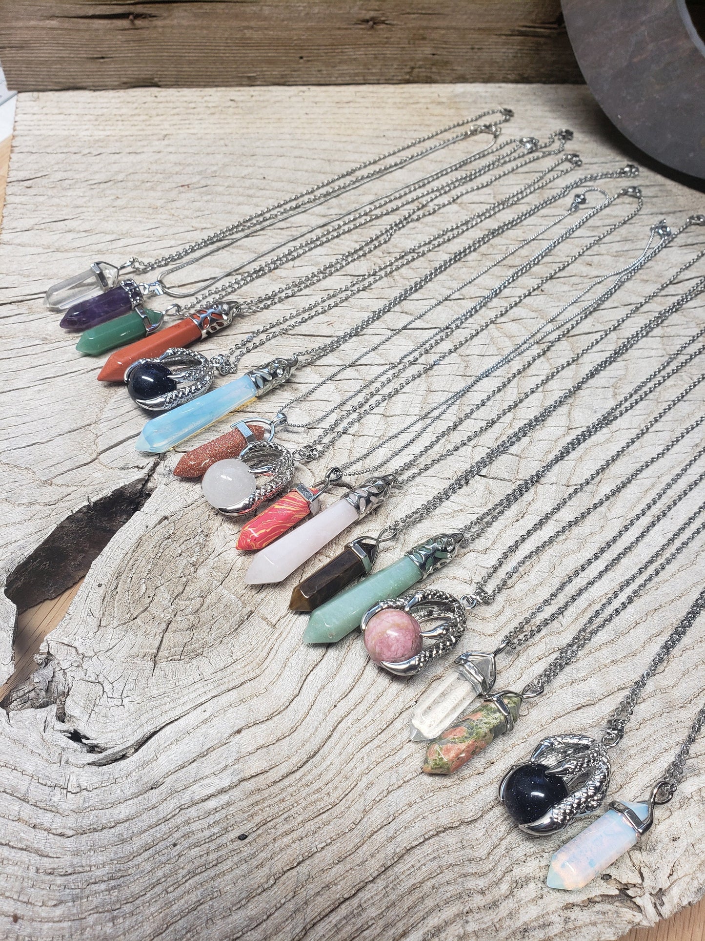 Surprise Necklace from Assorted Mix of Polished Stone, Natural & Synthetic Necklaces, Assorted Crystal pendant on cord or chain 1121