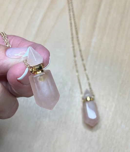 Rose Quartz Faceted Potion Bottle Necklace with screw on Top NCK-2662 Shop Wholesale Crystals