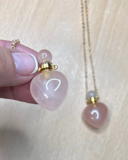 Rose Quartz Heart Potion Bottle Necklace with screw on Top NCK-2660 Shop Wholesale Crystals