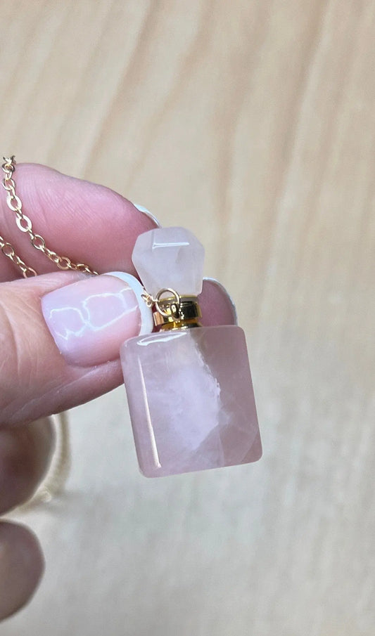 Rose Quartz Rectangle Potion Bottle Necklace with screw on Top NCK-2659 Shop Wholesale Crystals