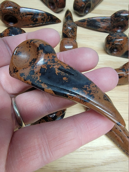 Mahogany Obsidian Carved Raven Skull 0972 (Approx. 2 1/2" - 3 1/4") Supply for Crystal Grid, Home Decor or Halloween Crafts