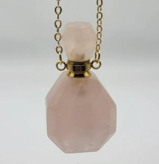 Rose Quartz Gem Cut Potion Bottle Necklace with screw on Top NCK-2685 Shop Wholesale Crystals