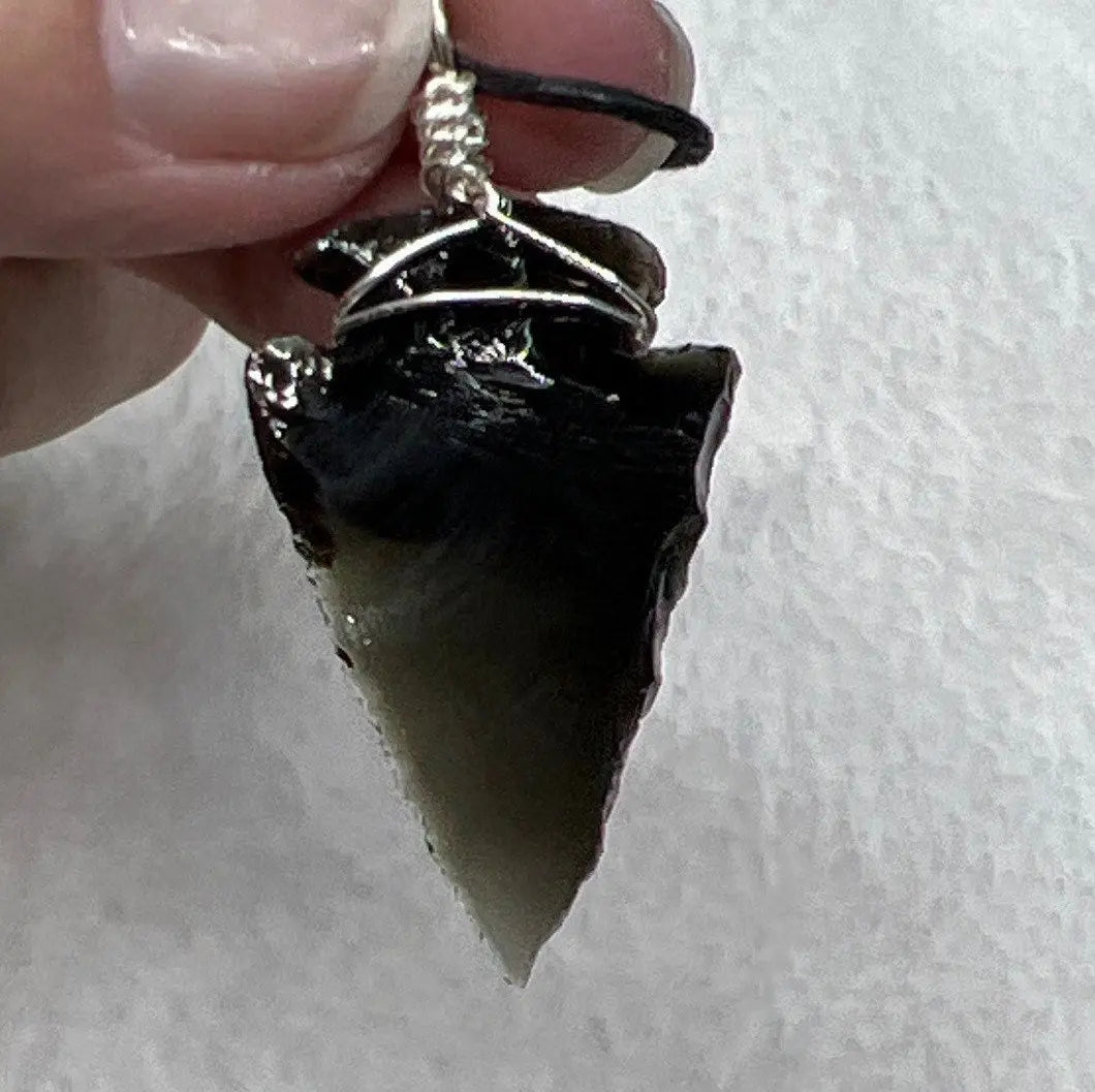 Black Obsidian Arrowhead Hand Made WIre Wrapped Necklace (Approx. 1 1/4" - 1 1/2") NCK-2394 Shop Wholesale Crystals