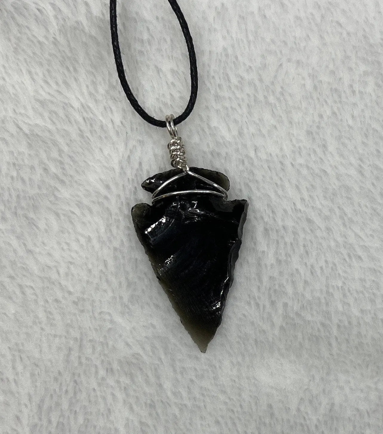 Black Obsidian Arrowhead Hand Made WIre Wrapped Necklace (Approx. 1 1/4" - 1 1/2") NCK-2394 Shop Wholesale Crystals