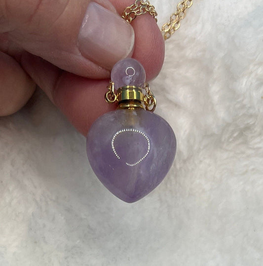 Amethyst Heart Potion Bottle with Screw on Cap, faceted NCK-2642