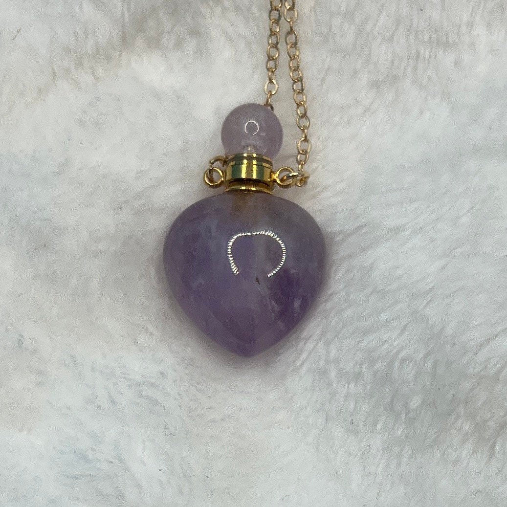 Amethyst Heart Potion Bottle with Screw on Cap, faceted NCK-2642