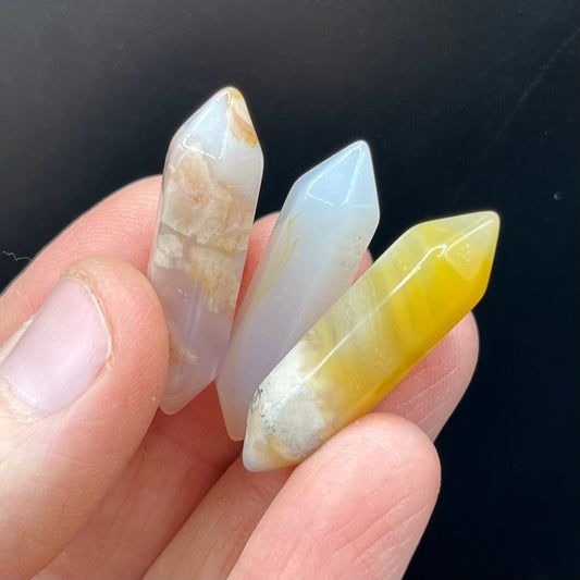 Flower Agate (Sakura Agate) Double Terminated, Double Point Crystal (Approx. 1 1/8") T-0017