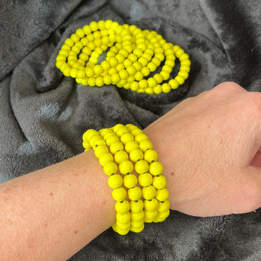 Wooden Beaded Bracelet, Bright Yellow 1136