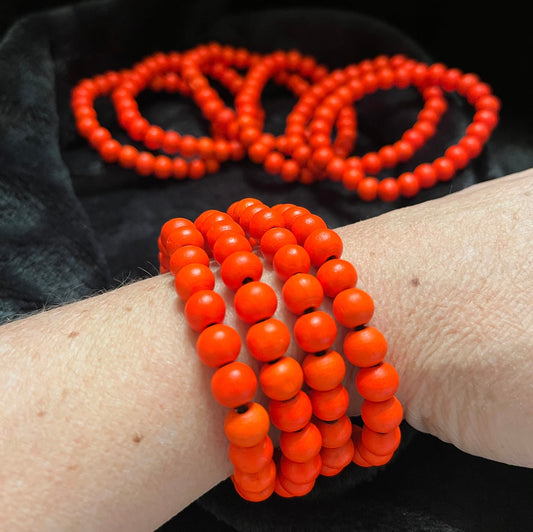 Wooden Beaded Bracelet, Bright Orange 1135