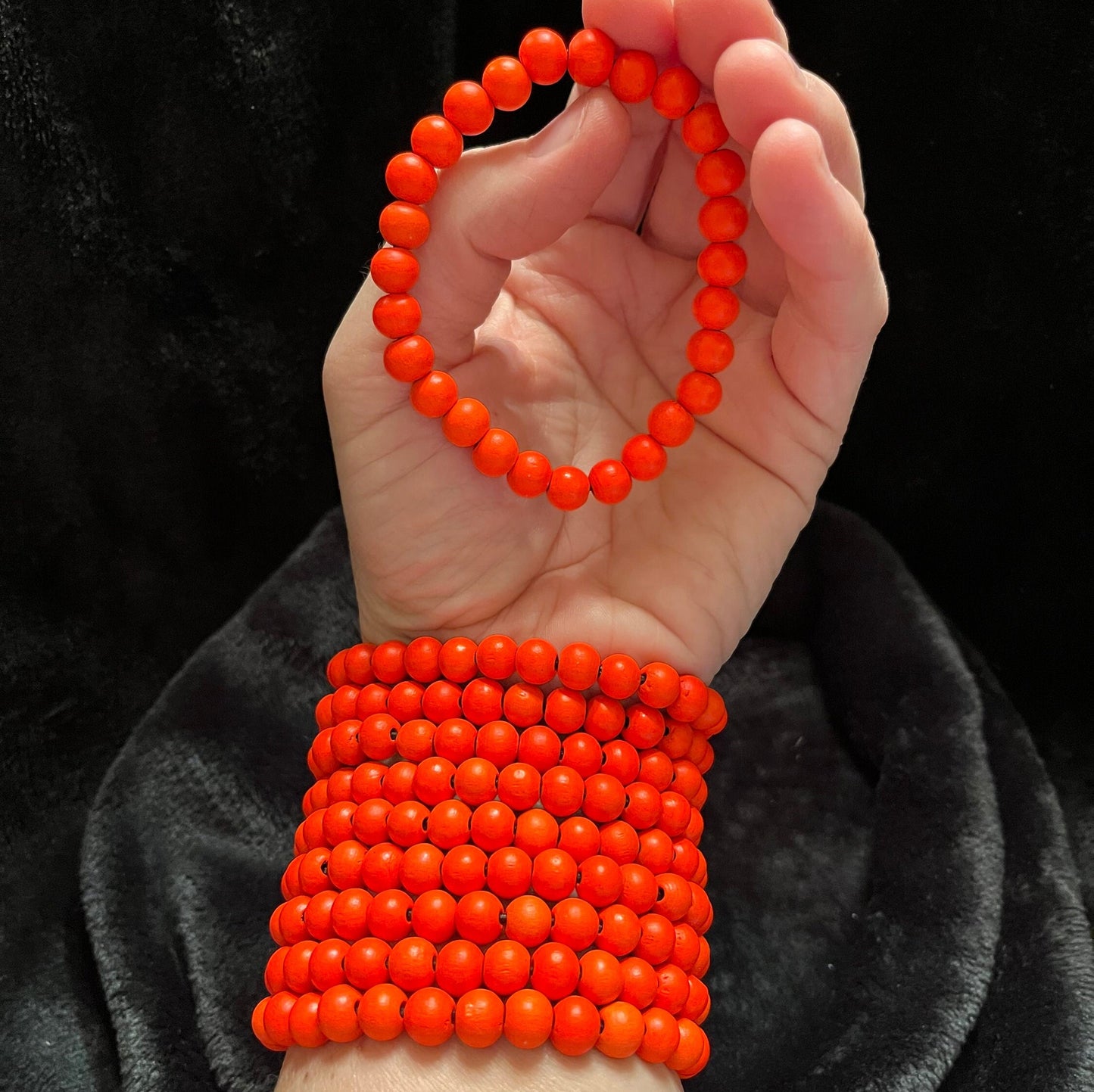 Wooden Beaded Bracelet, Bright Orange 1135