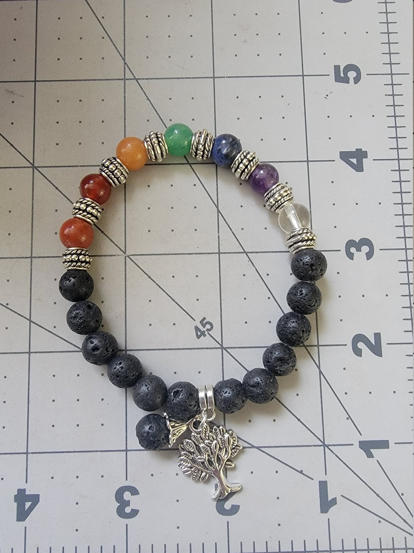 Ornate Chakra Bracelet with Lava Beads & Tree of Life Charm BRC-0190