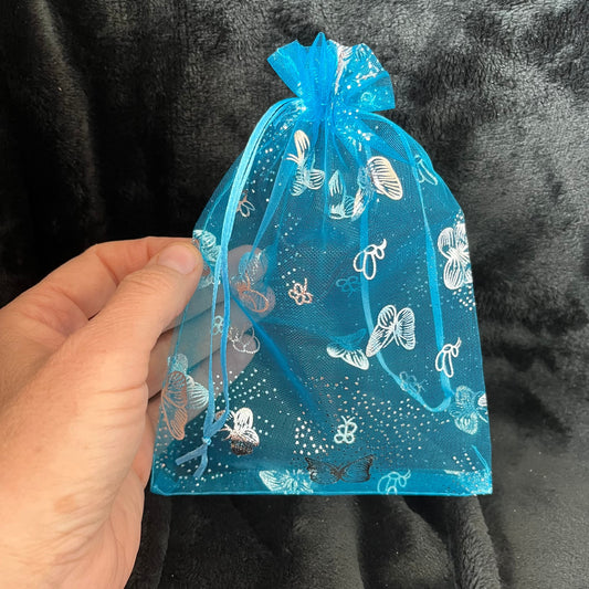 Blue Metallic Butterfly Organza Drawstring Bag (Approx. 5”X7”) BAG-0057