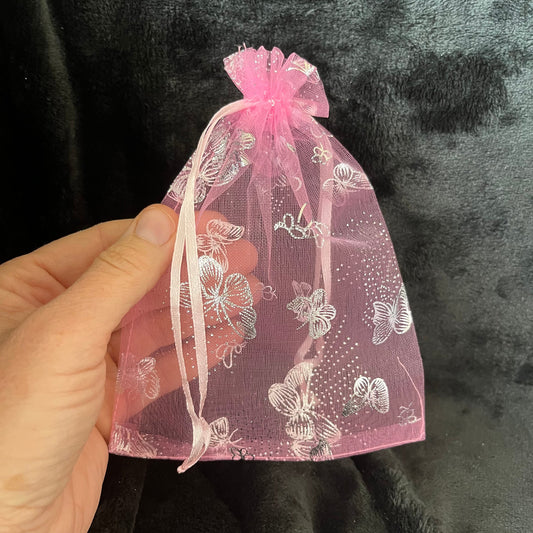 Pink Metallic Butterfly Organza Drawstring Bag (Approx. 5”X7”) BAG-0061