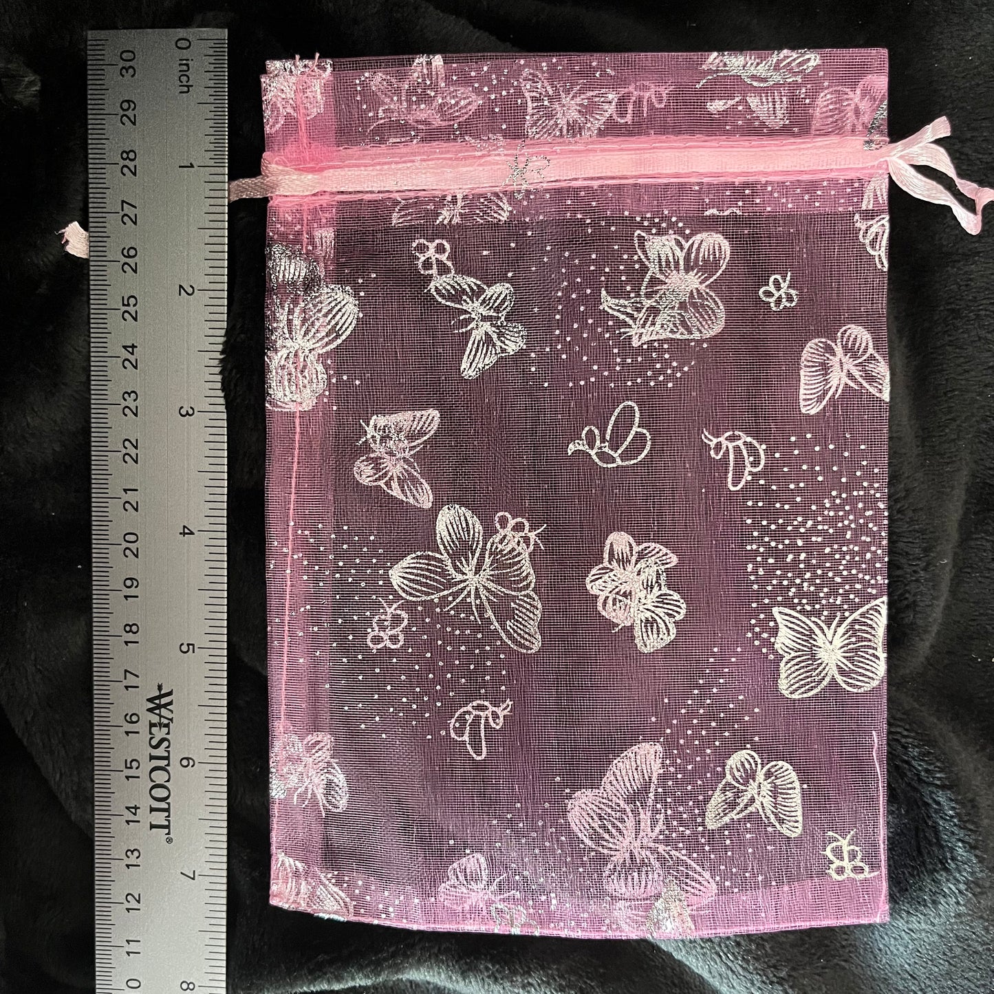 Pink Metallic Butterfly Organza Drawstring Bag (Approx. 5”X7”) BAG-0061