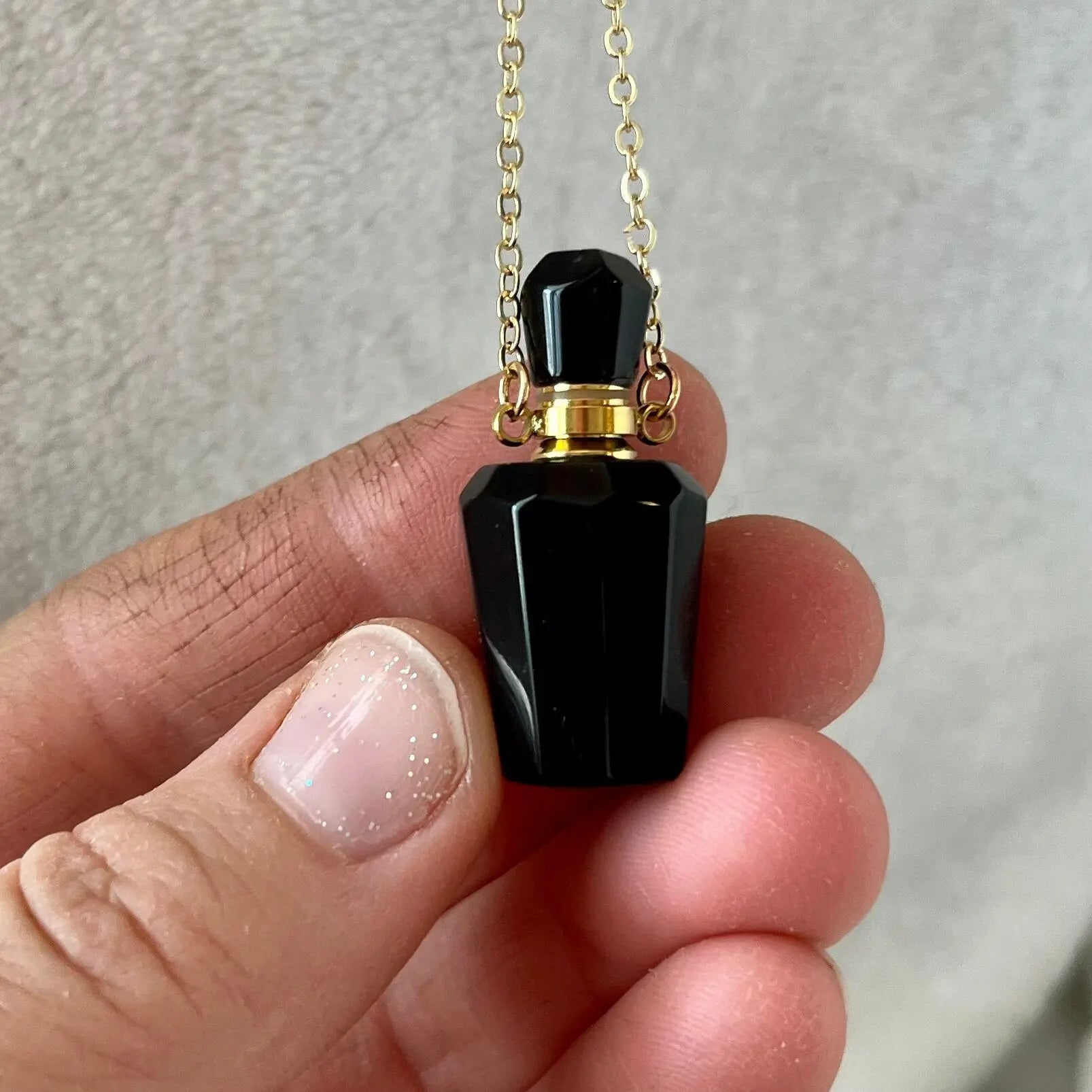 Black Obsidian Faceted Potion Bottle Necklace (with screw on cap) NCK-2649 Shop Wholesale Crystals