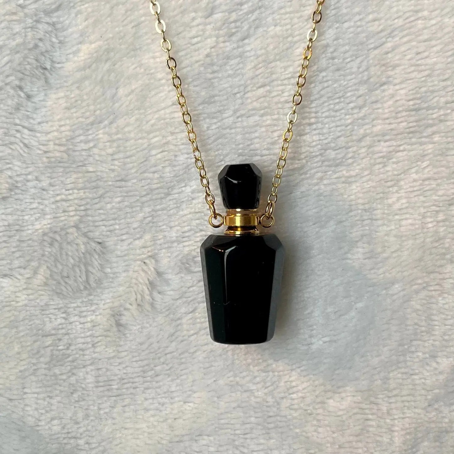 Black Obsidian Faceted Potion Bottle Necklace (with screw on cap) NCK-2649 Shop Wholesale Crystals
