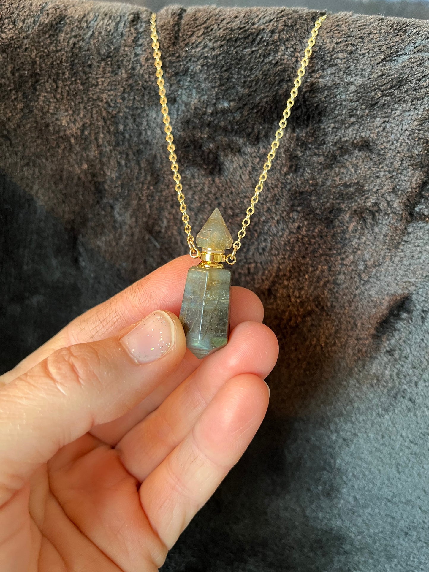 Labradorite Faceted Potion Bottle Necklace (with screw on cap) NCK-2697