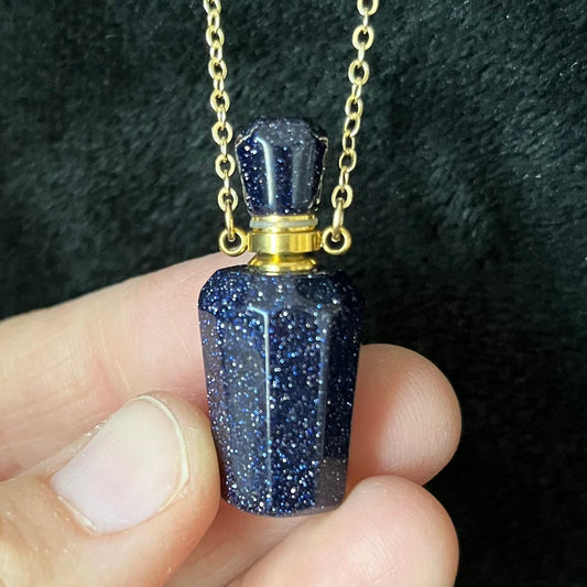 Blue Goldstone Faceted Potion Bottle Necklace (with screw on cap) NCK-2691