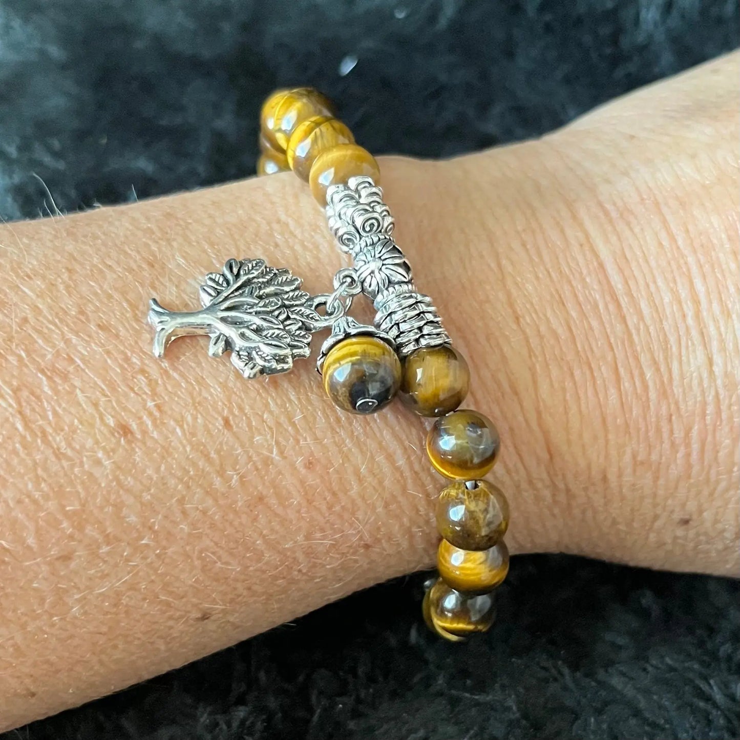 Tiger Eye Tree of Life Charm Bracelet     BRC-0196 Shop Wholesale Crystals