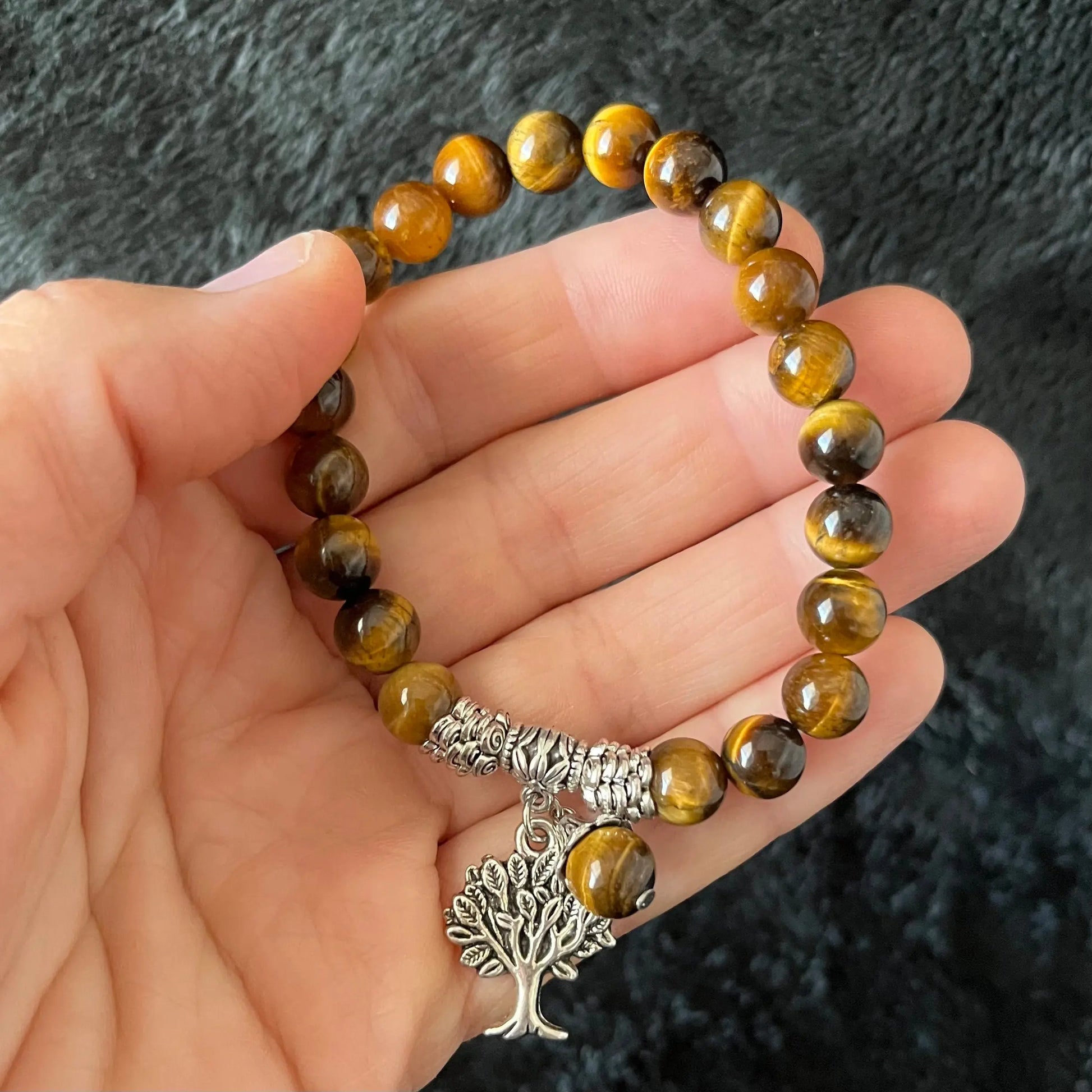 Tiger Eye Tree of Life Charm Bracelet     BRC-0196 Shop Wholesale Crystals