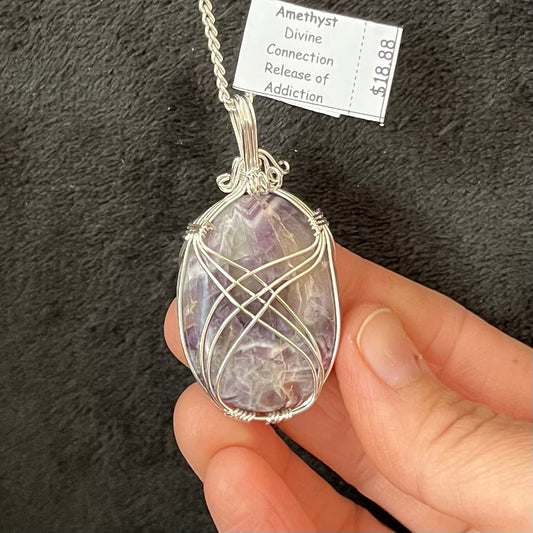 Amethyst Fancy Wrap Wire Wrapped Necklace WN-0272