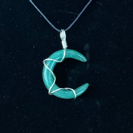 Aventurine Moon Wire Wrapped Necklace WN-0049