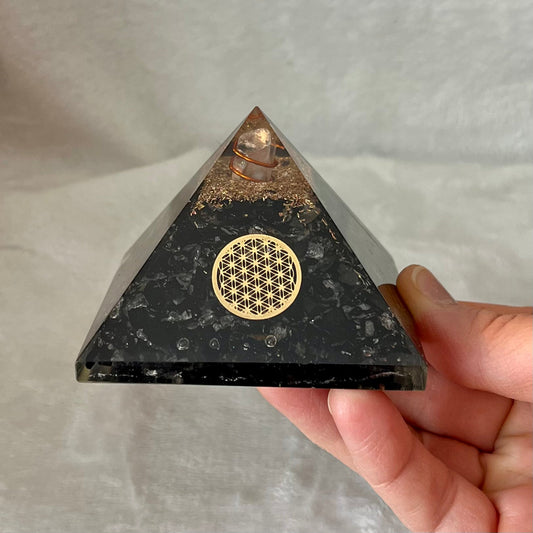 Black Obsidian Flower of Life Orgonite Pyramid WP-0005