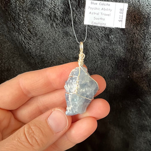 Blue Calcite Wire Wrapped Necklace WN-0077