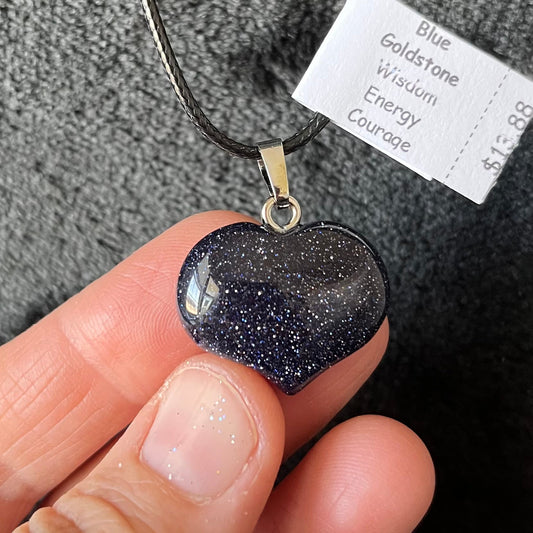 Blue Goldstone Puffy Heart Necklace WN-0234