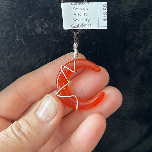 Carnelian Agate Crescent Moon Wire Wrapped Necklace WN-0001