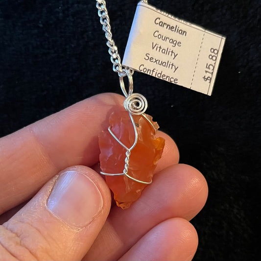 Carnelian Agate Knapped Arrowhead Wire Wrapped Necklace WN-0121