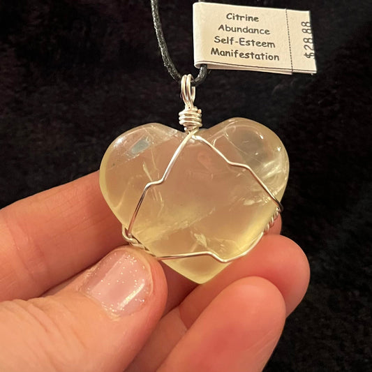 Citrine Heart Wire Wrapped Necklace WN-0176