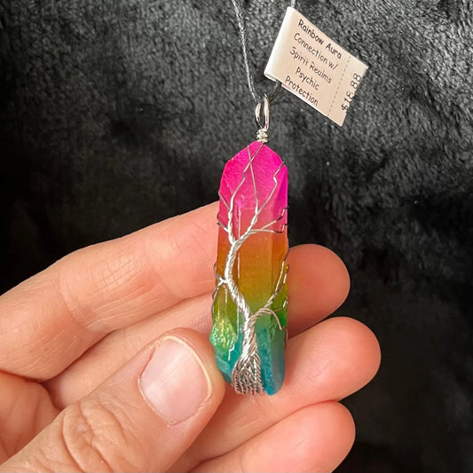 Rainbow Aura Quartz, Tree of Life Wire Wrapped Necklace WN-0111 - Shop Wholesale Crystals
